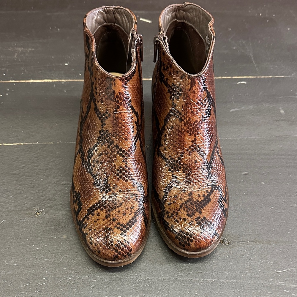 Clarks Brown Snake-Print Leather Ankle Booties